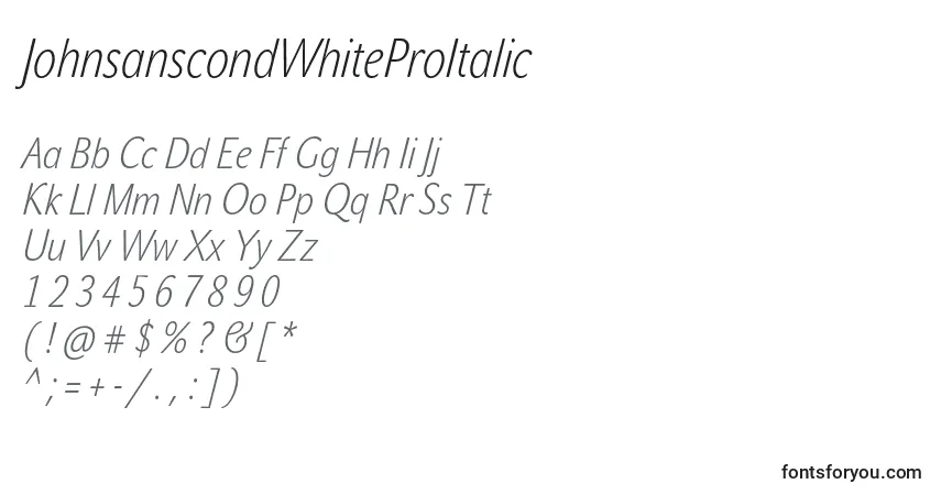 Шрифт JohnsanscondWhiteProItalic – алфавит, цифры, специальные символы