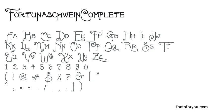 A fonte FortunaschweinComplete – alfabeto, números, caracteres especiais