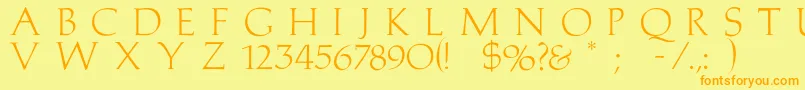 Medici-Schriftart – Orangefarbene Schriften auf gelbem Hintergrund