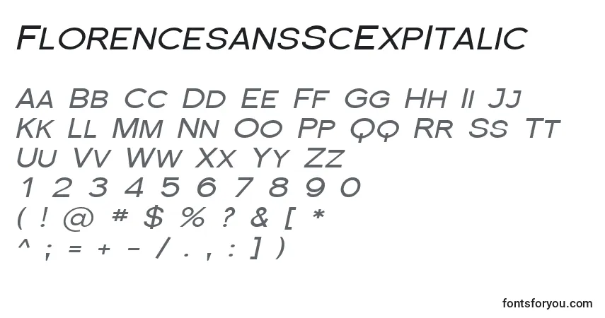 Schriftart FlorencesansScExpItalic – Alphabet, Zahlen, spezielle Symbole