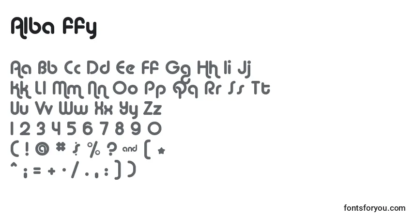 Czcionka Alba ffy – alfabet, cyfry, specjalne znaki