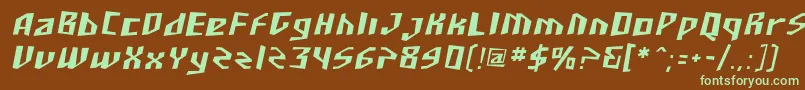 フォントSfjunkculture Oblique – 緑色の文字が茶色の背景にあります。