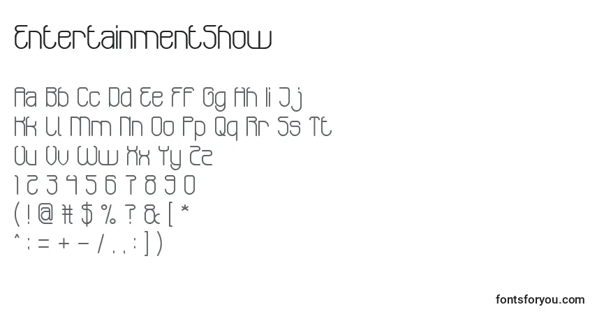 Шрифт EntertainmentShow – алфавит, цифры, специальные символы