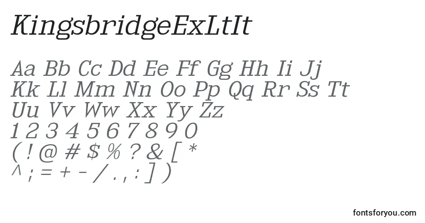 Шрифт KingsbridgeExLtIt – алфавит, цифры, специальные символы