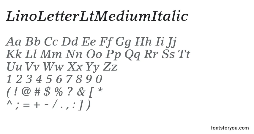 A fonte LinoLetterLtMediumItalic – alfabeto, números, caracteres especiais