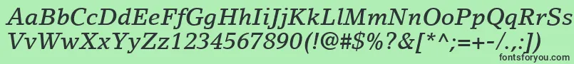 LinoLetterLtMediumItalic-fontti – mustat fontit vihreällä taustalla