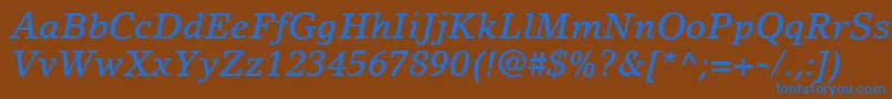 LinoLetterLtMediumItalic-Schriftart – Blaue Schriften auf braunem Hintergrund