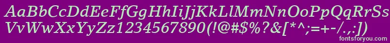 LinoLetterLtMediumItalic Font – Green Fonts on Purple Background