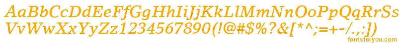 LinoLetterLtMediumItalic-fontti – oranssit fontit valkoisella taustalla