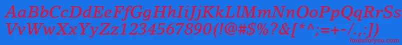 LinoLetterLtMediumItalic Font – Red Fonts on Blue Background