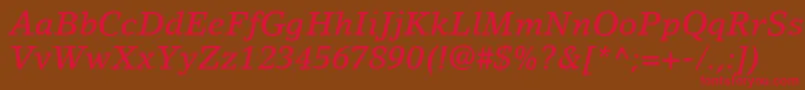LinoLetterLtMediumItalic Font – Red Fonts on Brown Background