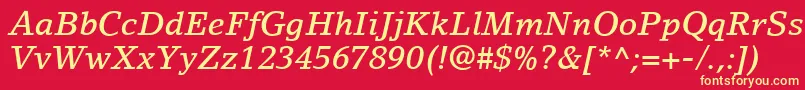 Fonte LinoLetterLtMediumItalic – fontes amarelas em um fundo vermelho