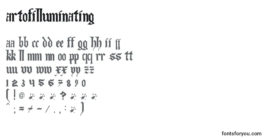 Czcionka Artofilluminating – alfabet, cyfry, specjalne znaki