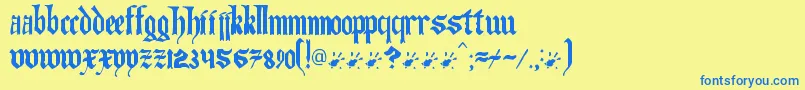 フォントArtofilluminating – 青い文字が黄色の背景にあります。