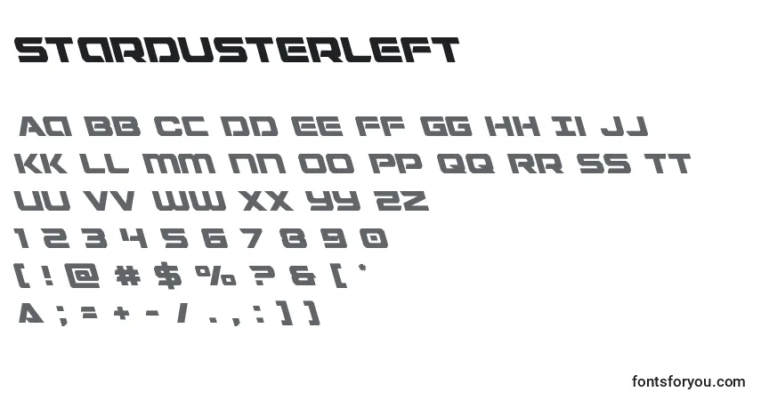 A fonte Stardusterleft – alfabeto, números, caracteres especiais