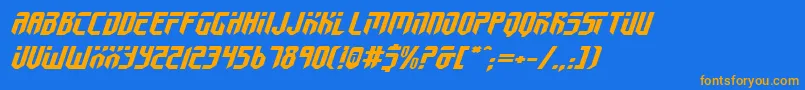 フォントFed2v2ei – オレンジ色の文字が青い背景にあります。