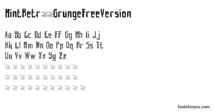 Czcionka HintRetrС…GrungeFreeVersion – alfabet, cyfry, specjalne znaki