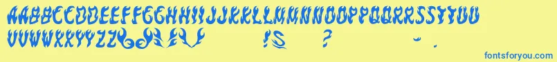 GomariceFontYakiGoma-Schriftart – Blaue Schriften auf gelbem Hintergrund