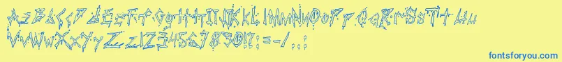 PaulsBloodyFont-Schriftart – Blaue Schriften auf gelbem Hintergrund