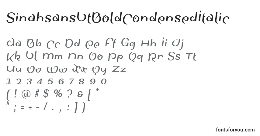 A fonte SinahsansLtBoldCondensedItalic – alfabeto, números, caracteres especiais