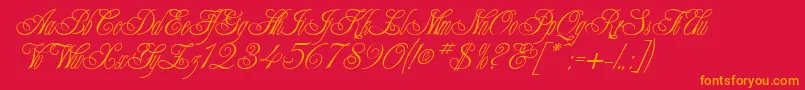 ChampagneCyrillic-Schriftart – Orangefarbene Schriften auf rotem Hintergrund