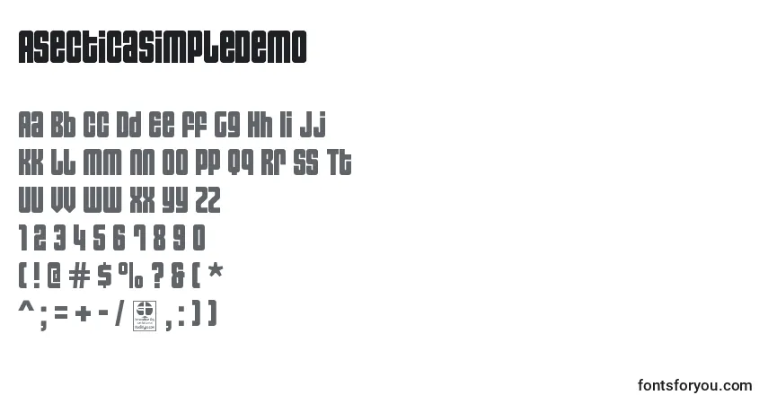 Schriftart AsecticaSimpleDemo – Alphabet, Zahlen, spezielle Symbole