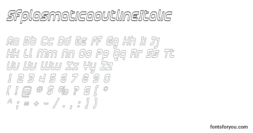 Czcionka SfplasmaticaoutlineItalic – alfabet, cyfry, specjalne znaki
