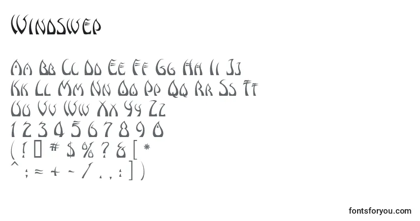 Schriftart Windswep – Alphabet, Zahlen, spezielle Symbole