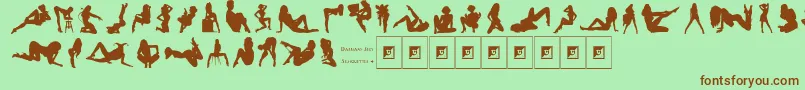 フォントDarriansSexySilhouettes4 – 緑の背景に茶色のフォント