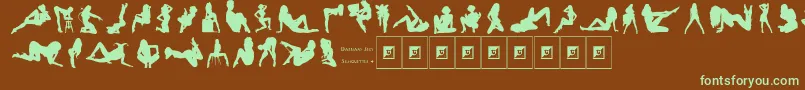 フォントDarriansSexySilhouettes4 – 緑色の文字が茶色の背景にあります。