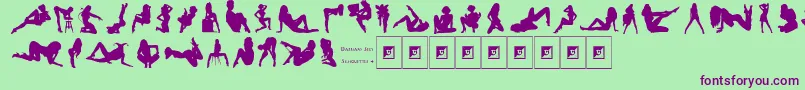 フォントDarriansSexySilhouettes4 – 緑の背景に紫のフォント