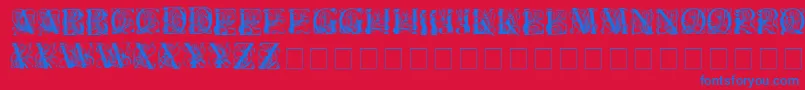 Elzeviercaps-Schriftart – Blaue Schriften auf rotem Hintergrund
