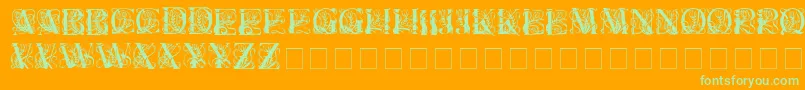 Elzeviercaps-Schriftart – Grüne Schriften auf orangefarbenem Hintergrund