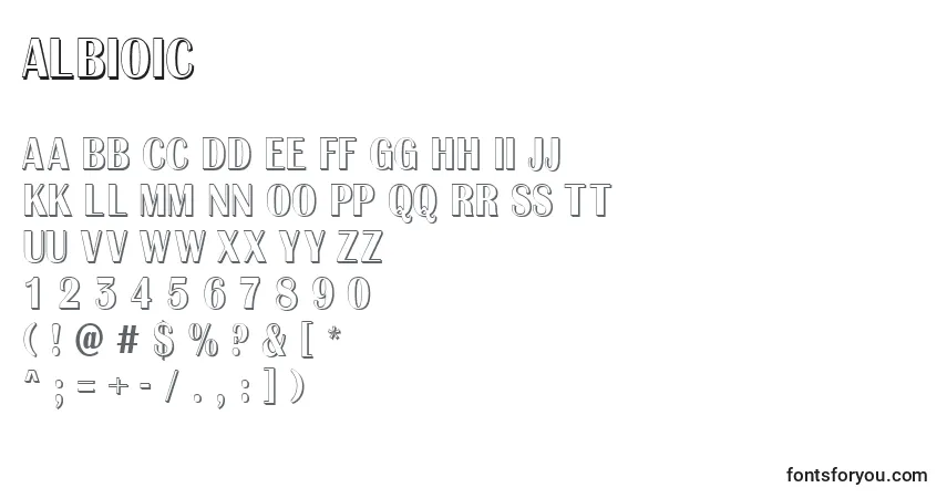 Czcionka AlbioIc – alfabet, cyfry, specjalne znaki