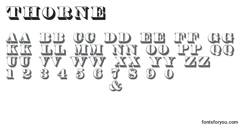 A fonte Thorne – alfabeto, números, caracteres especiais