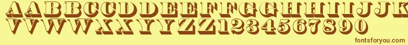 フォントThorne – 茶色の文字が黄色の背景にあります。