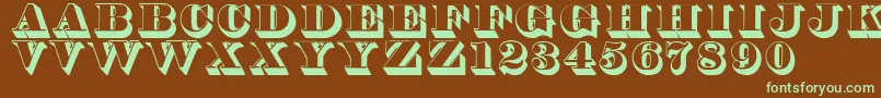 フォントThorne – 緑色の文字が茶色の背景にあります。