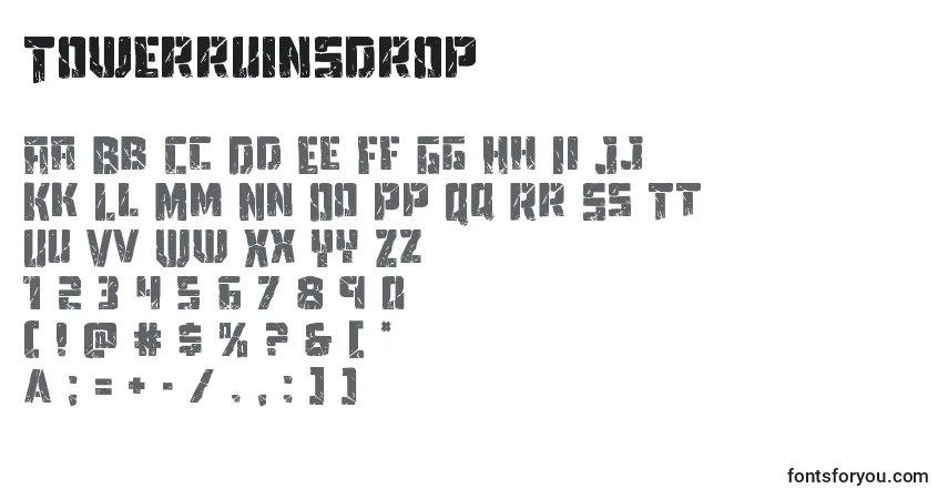 Schriftart Towerruinsdrop – Alphabet, Zahlen, spezielle Symbole