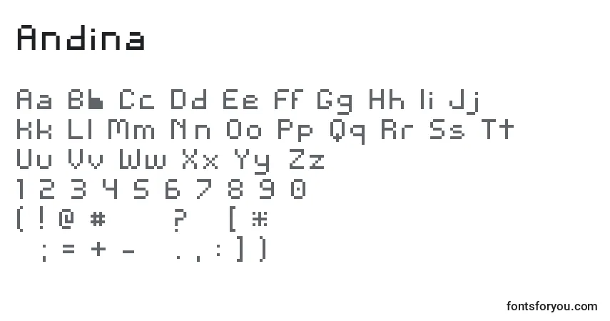 Schriftart Andina – Alphabet, Zahlen, spezielle Symbole