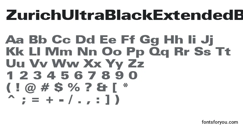Шрифт ZurichUltraBlackExtendedBt – алфавит, цифры, специальные символы