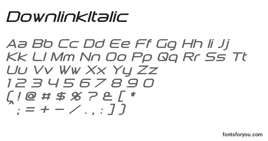 Шрифт DownlinkItalic – алфавит, цифры, специальные символы