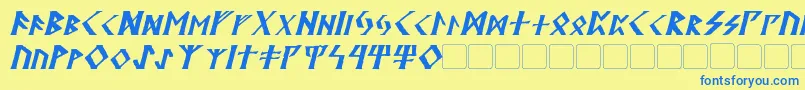 フォントKehdraiItalic – 青い文字が黄色の背景にあります。