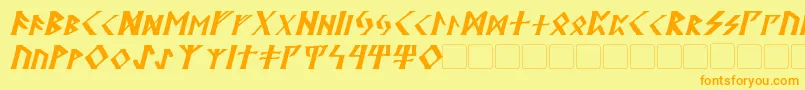 フォントKehdraiItalic – オレンジの文字が黄色の背景にあります。