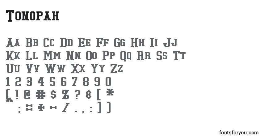 Tonopah-fontti – aakkoset, numerot, erikoismerkit