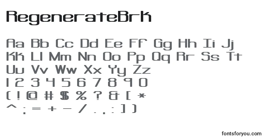 A fonte RegenerateBrk – alfabeto, números, caracteres especiais