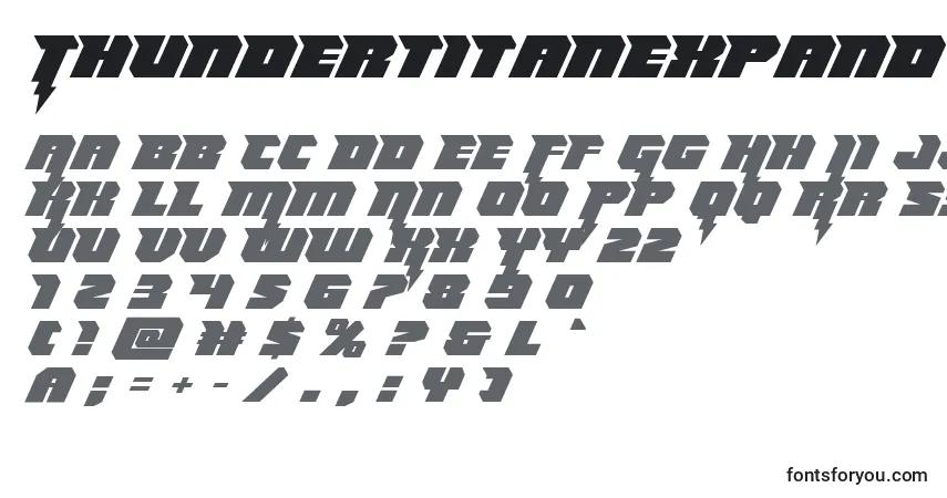 Schriftart Thundertitanexpand – Alphabet, Zahlen, spezielle Symbole