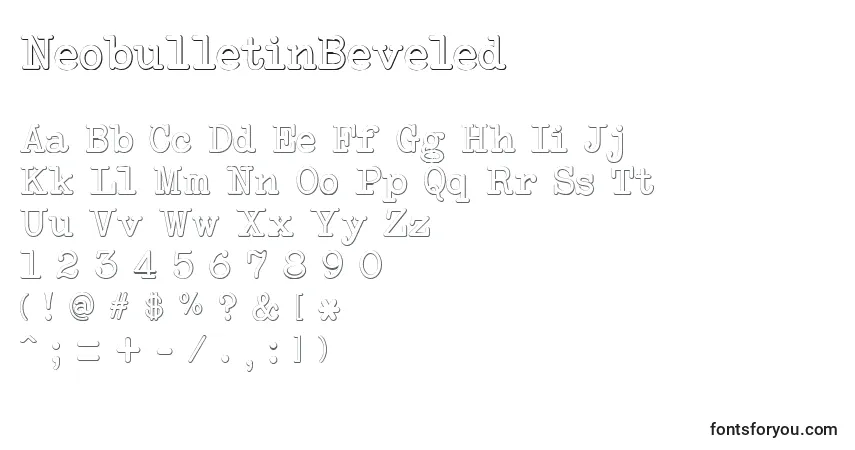 A fonte NeobulletinBeveled – alfabeto, números, caracteres especiais