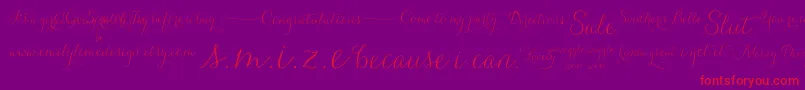 CarolynaWords-Schriftart – Rote Schriften auf violettem Hintergrund