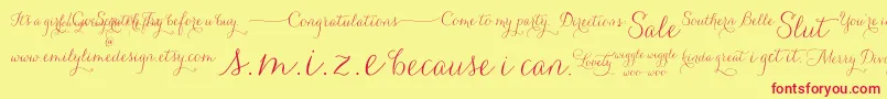 CarolynaWords-Schriftart – Rote Schriften auf gelbem Hintergrund