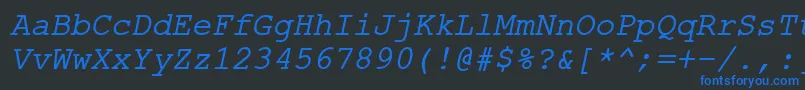 Czcionka ErKurier866Italic – niebieskie czcionki na czarnym tle